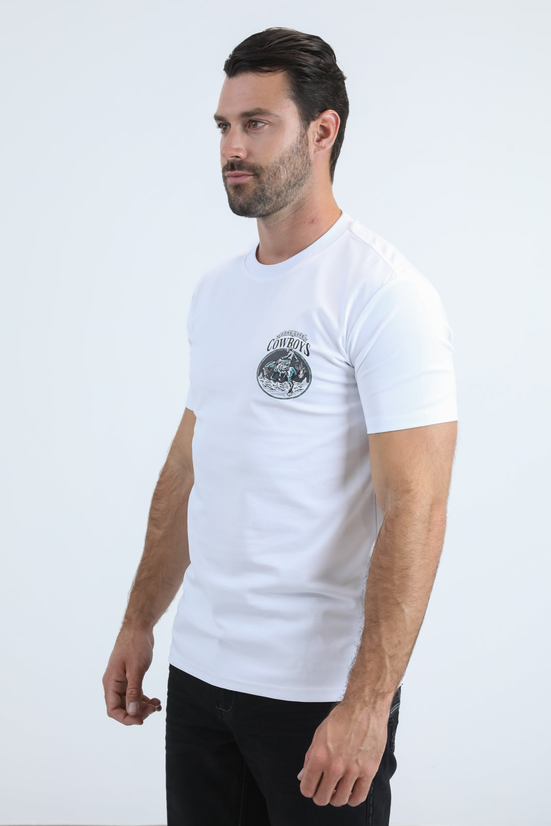 white long live cowboys tee side platini