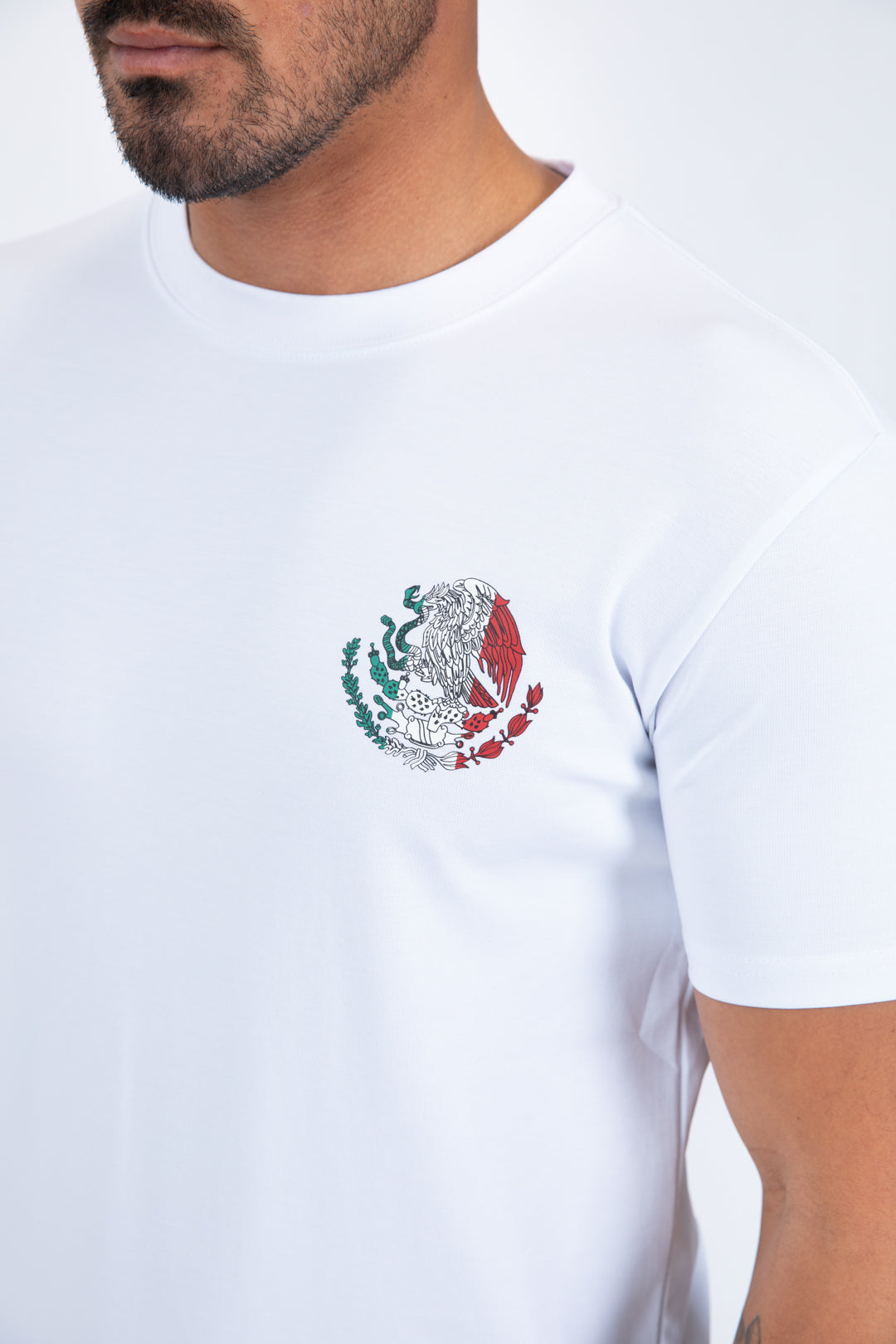 white mexican eagle flag tee detail platini