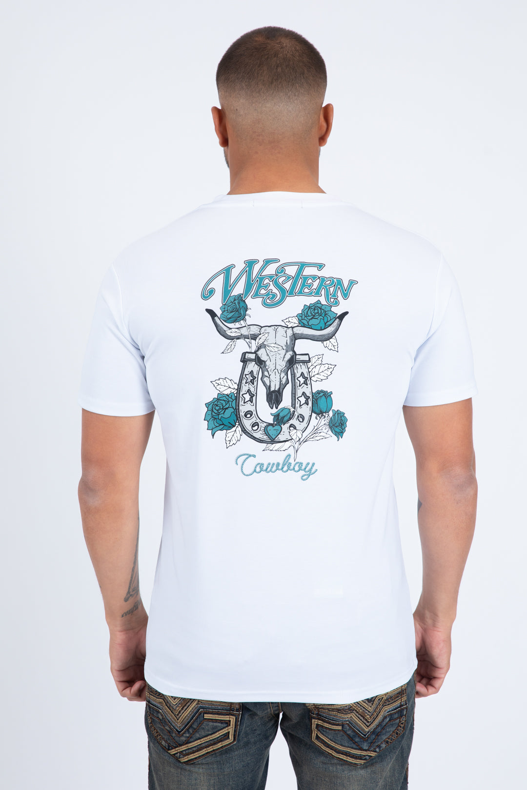white western skull horseshoe tee back platini