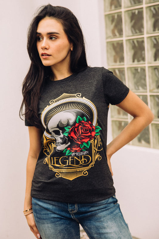 black american legend skull roses tee front platini