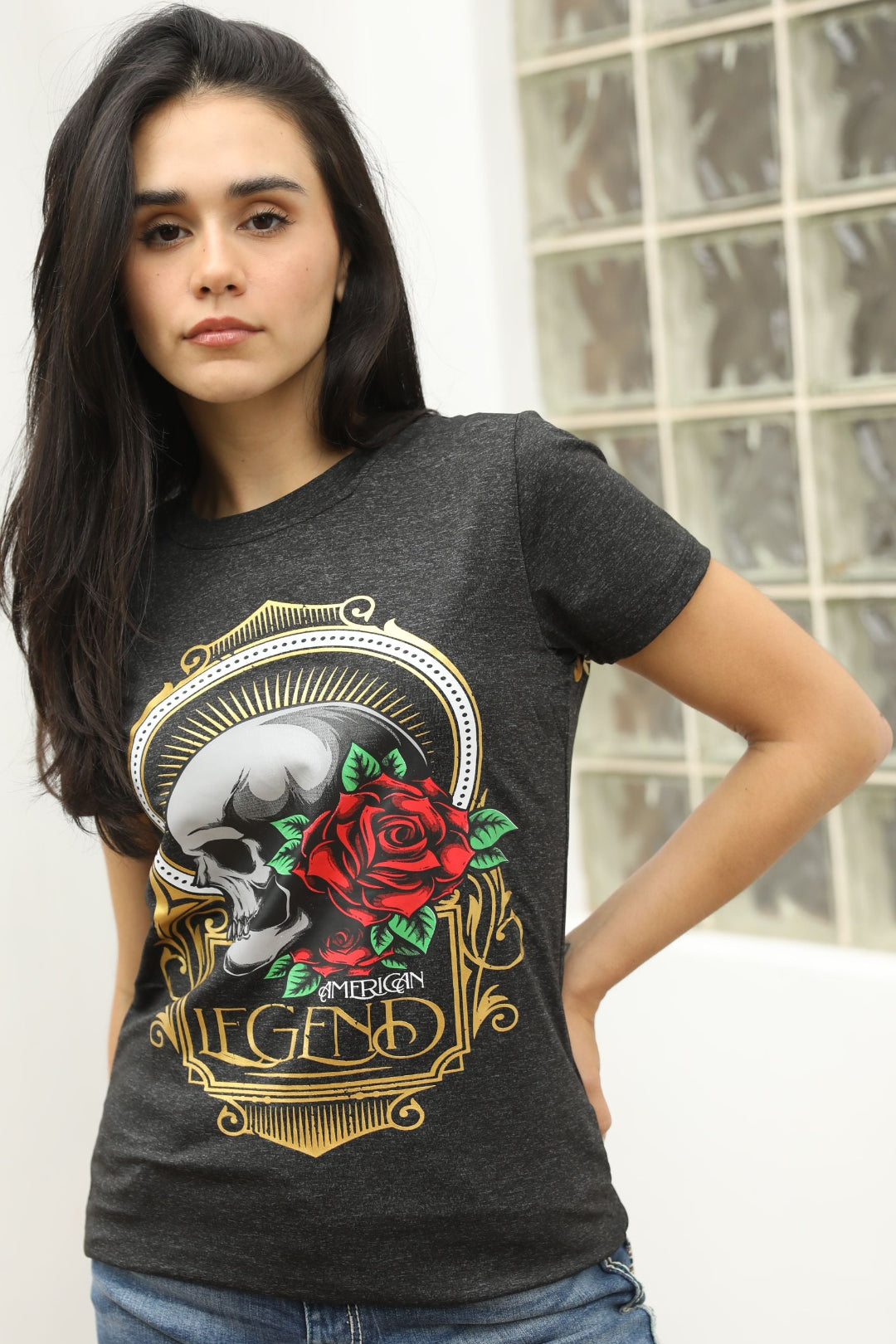 black american legend skull roses tee back platini