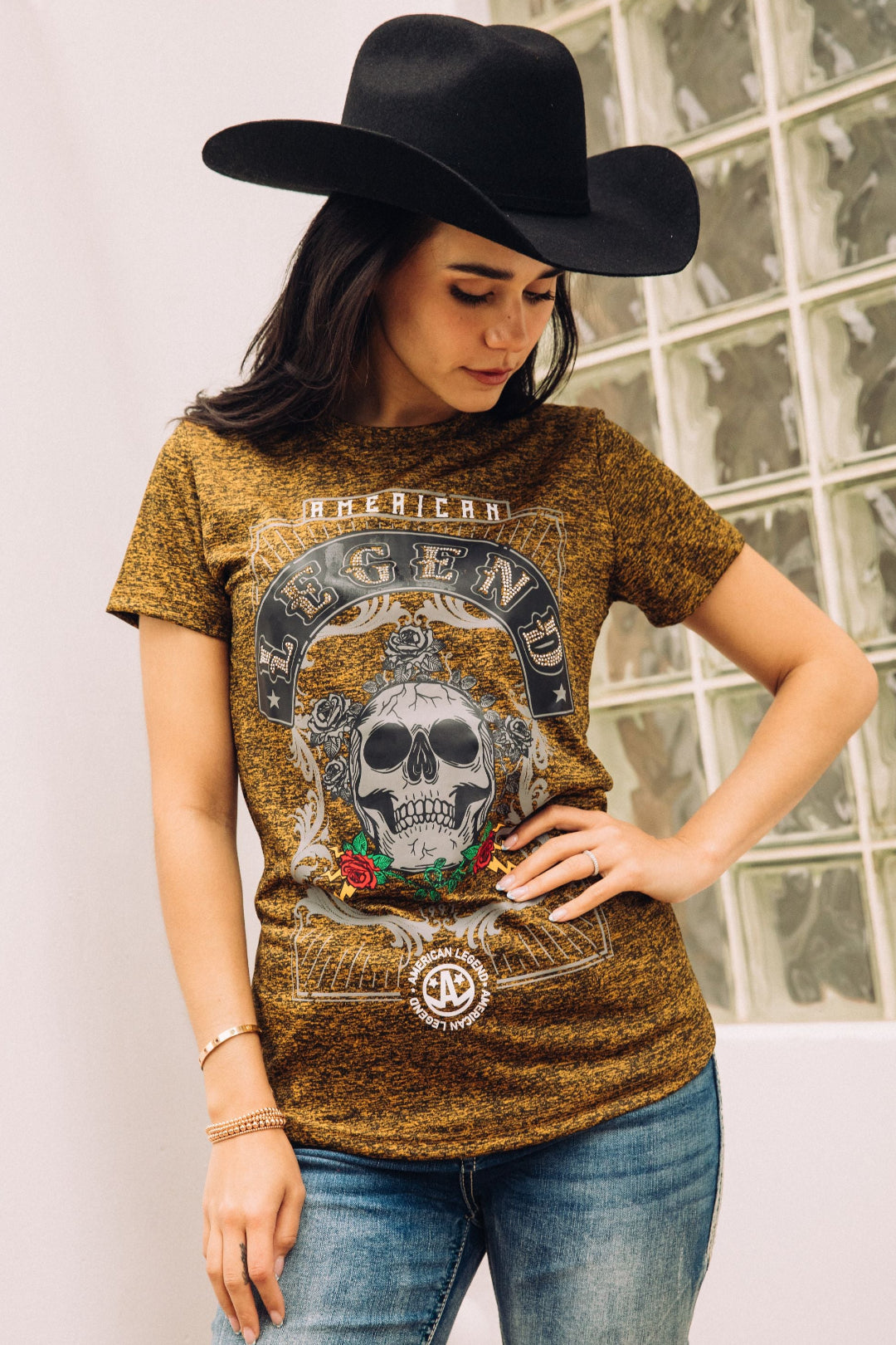 gold american legend skull tee front platini