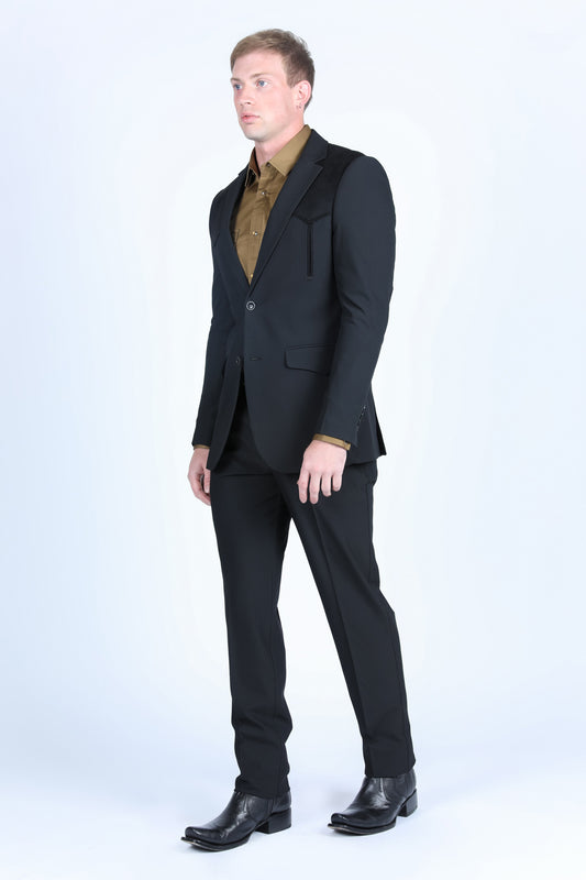 black wystan contrast yoke suit men platini back
