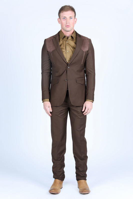 dark brown wystan contrast yoke suit men platini front