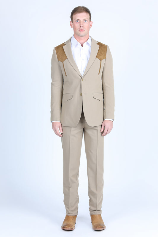 khaki wystan contrast yoke suit men platini front