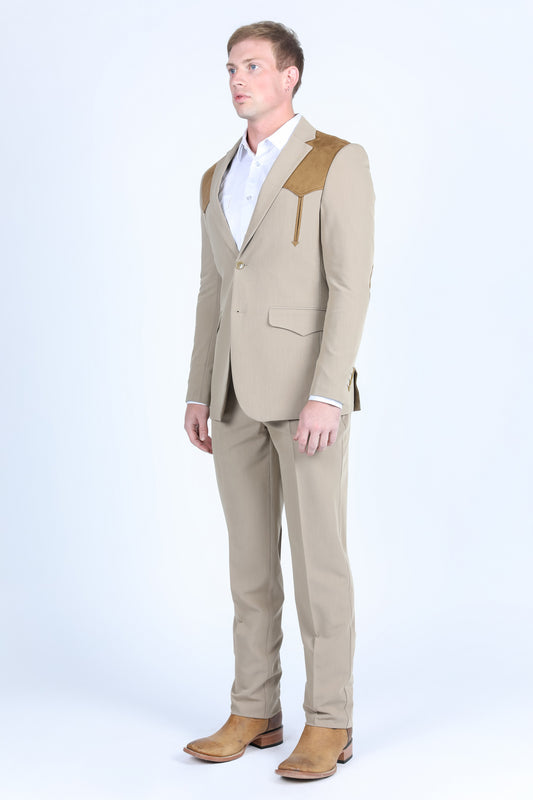 khaki wystan contrast yoke suit men platini detail