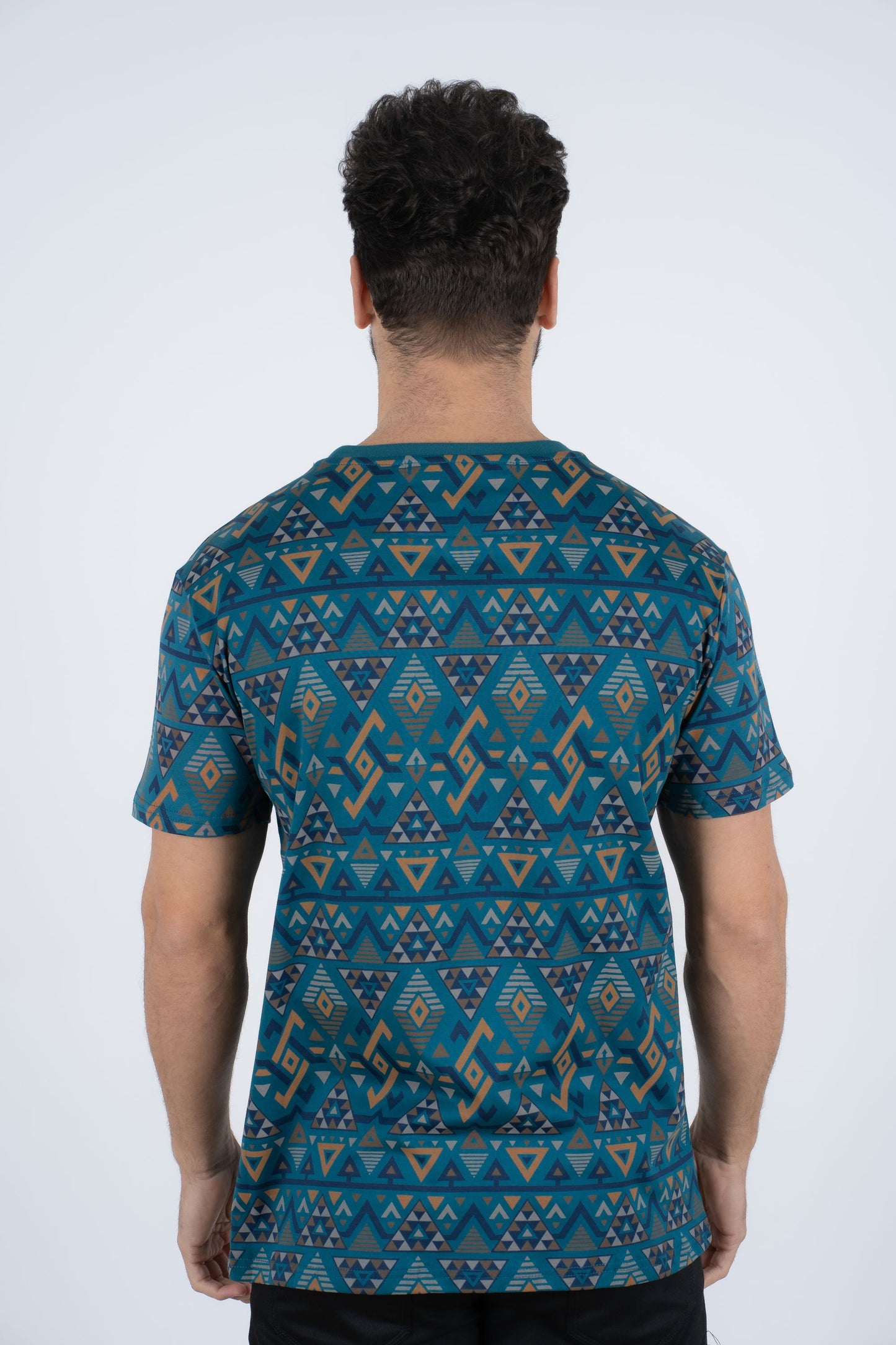 Men's Cotton Teal Aztec Print T-shirt