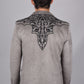 Men's Double Button Gray Faux-Suede Embroidery Blazer