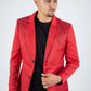 Men's Double Button Rhinestone Red Blazer