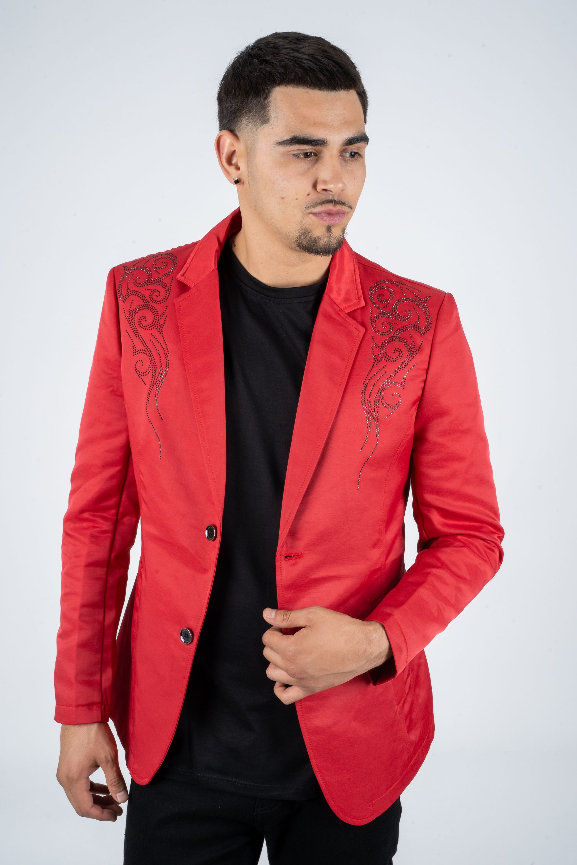 Men's Double Button Rhinestone Red Blazer