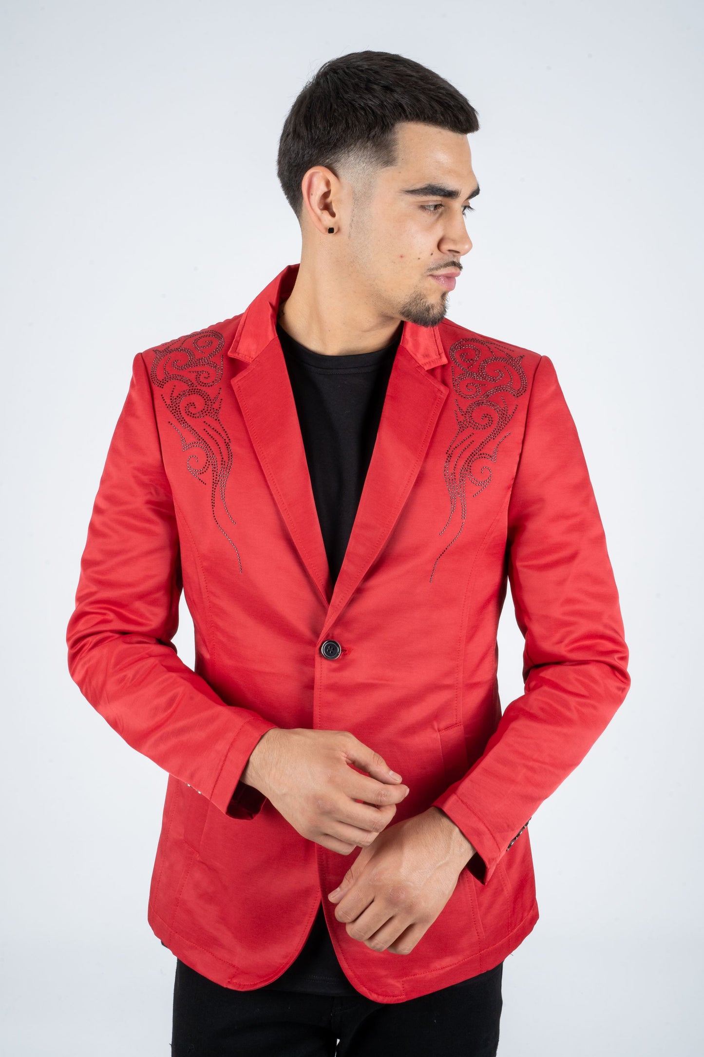 Men's Double Button Rhinestone Red Blazer