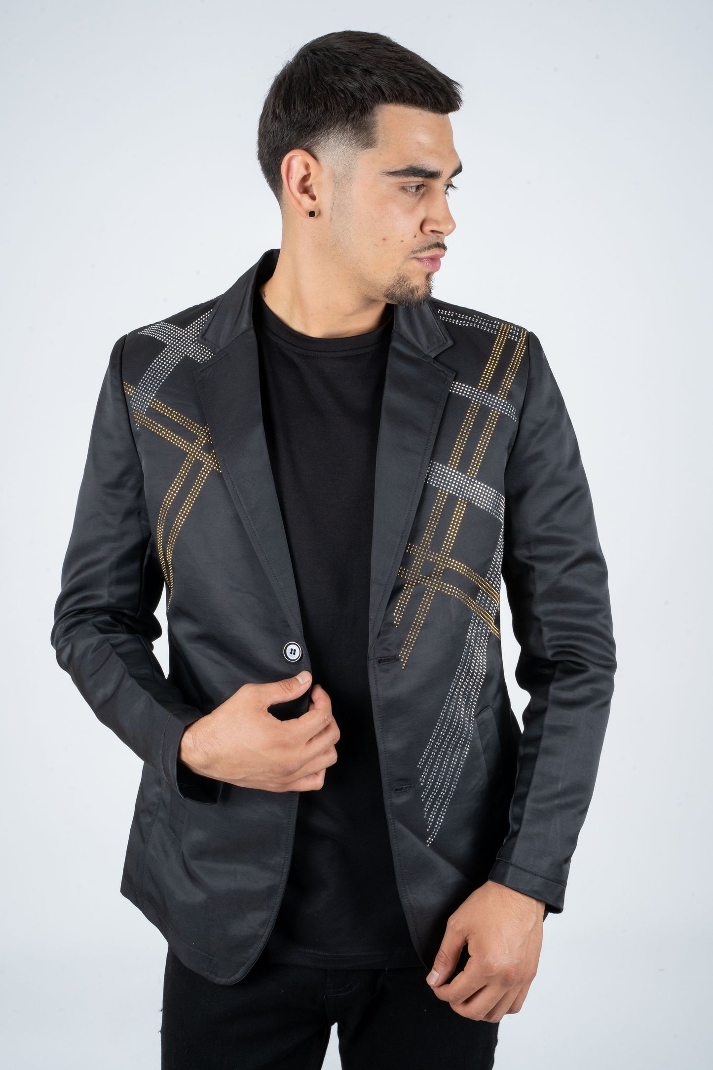 Men's Double Button Rhinestone Black Blazer