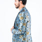 Men's Double Button Blue Flowers Print Blazer