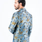 Men's Double Button Blue Flowers Print Blazer