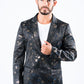 Men's Double Button Blue Flowers Print Blazer