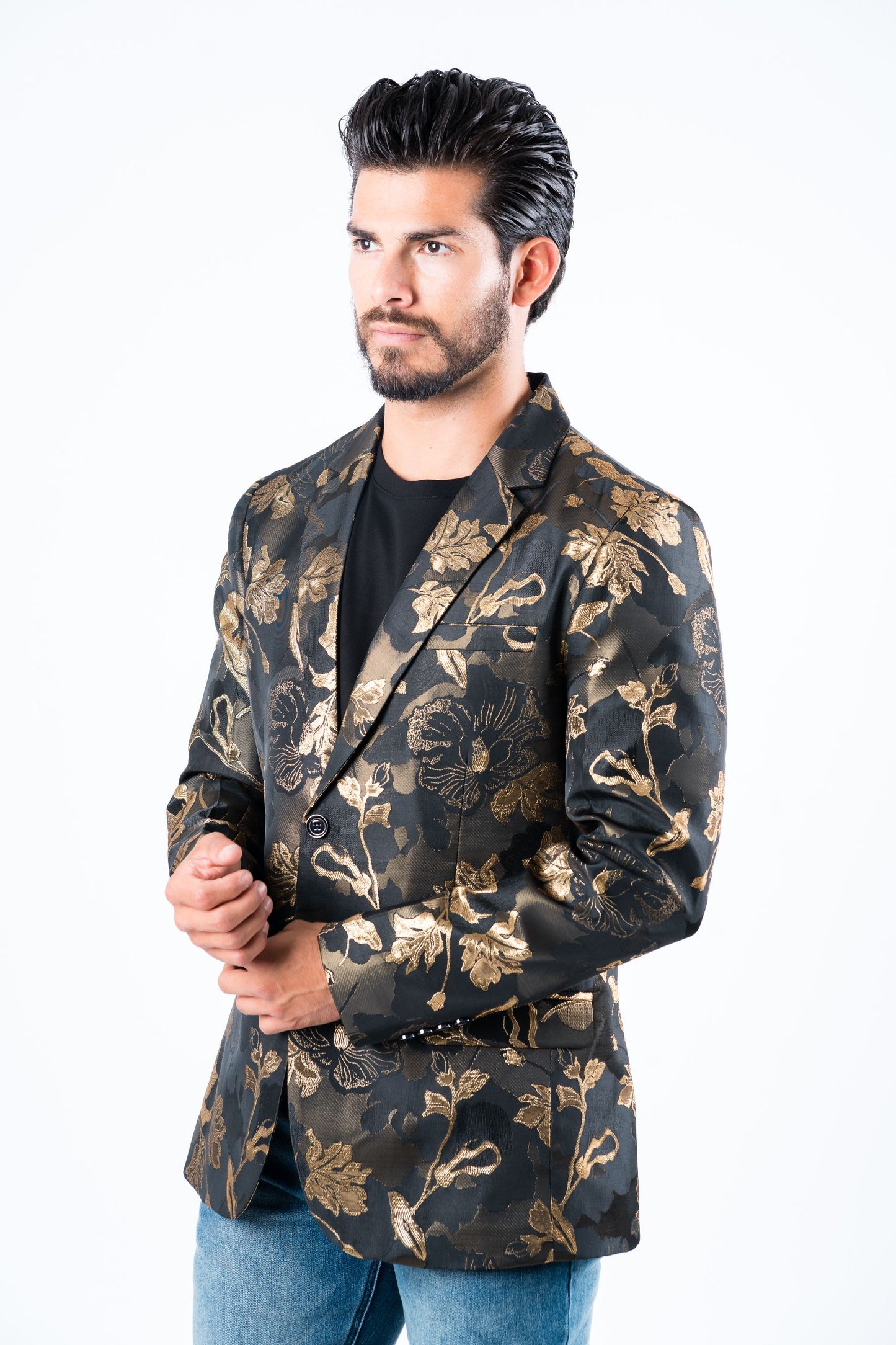 Men's Double Button Brown Flowers Print Blazer