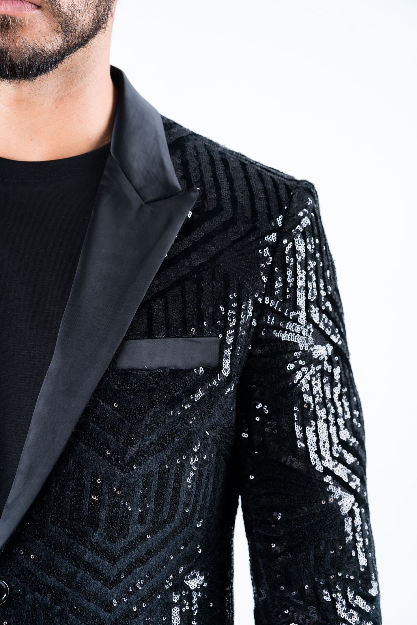 Men's Double Button Sequins Black Blazer