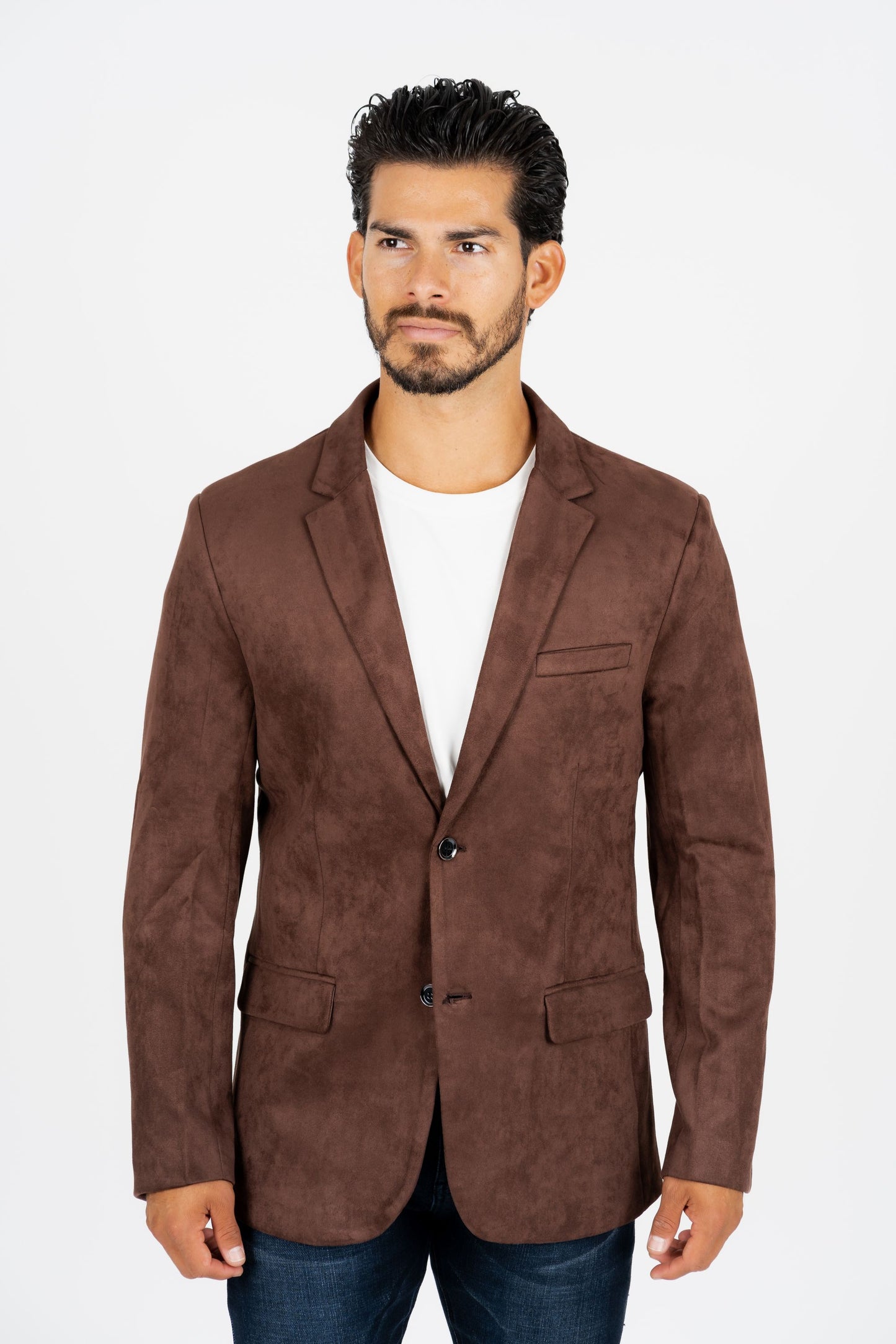 Men's Double Button Brown Suede Blazer