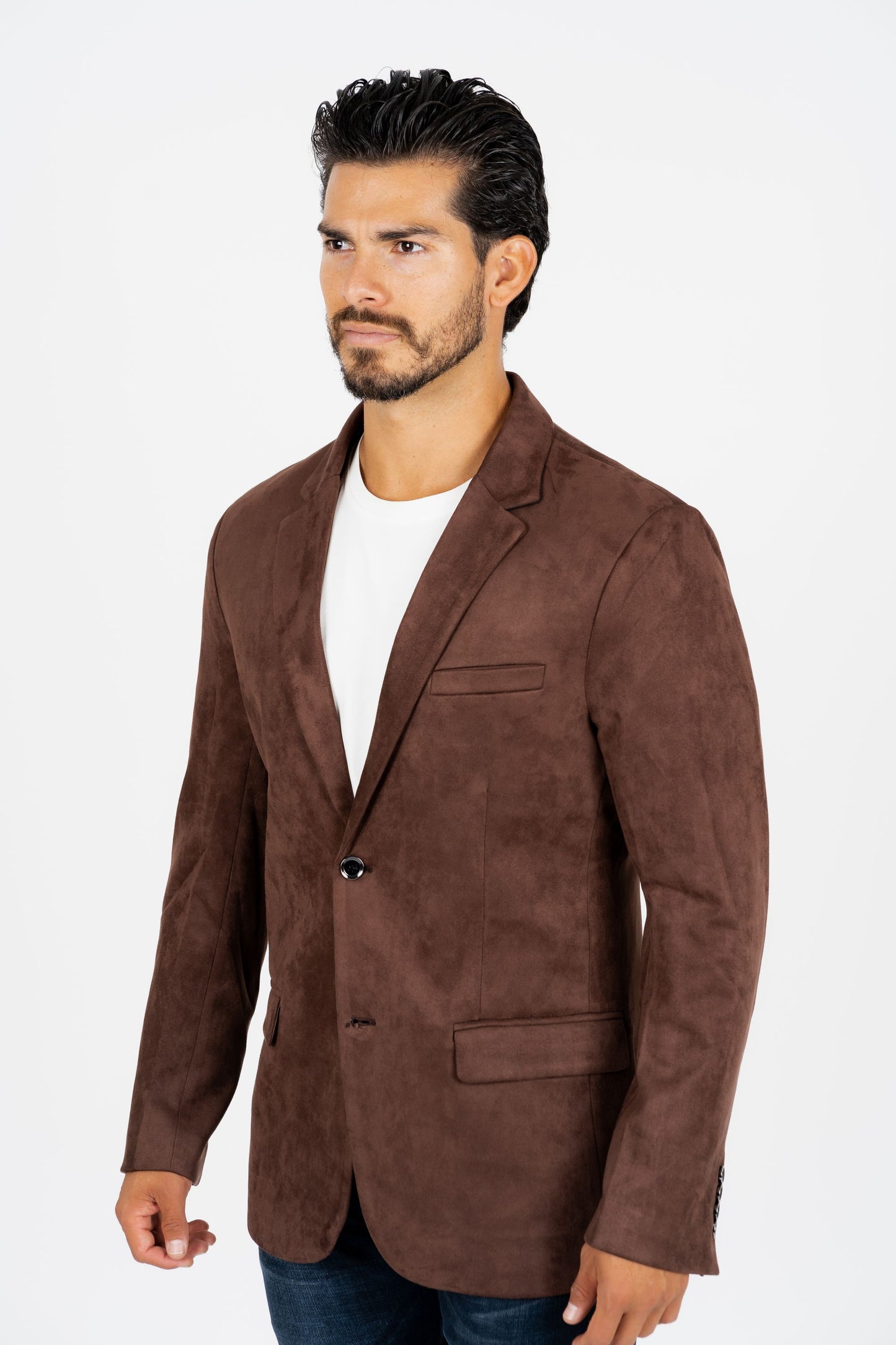 Men's Double Button Brown Suede Blazer