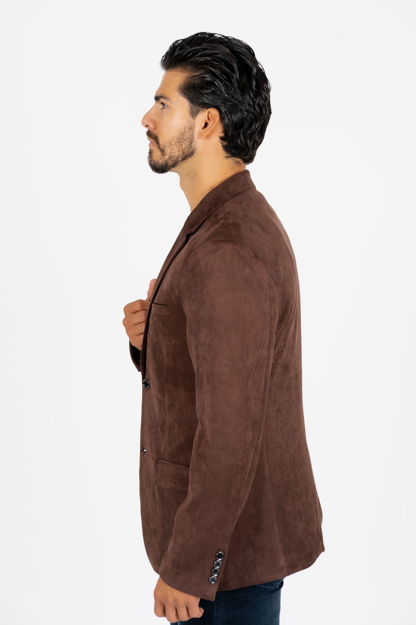 Men's Double Button Brown Faux-Suede Blazer