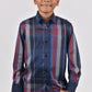 Kid's Modern Fit Navy Plaid Digital Print Shirt