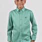 Kid's Cotton Green Monogram Digital Print Dress Shirt