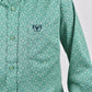 Kid's Cotton Green Monogram Digital Print Dress Shirt