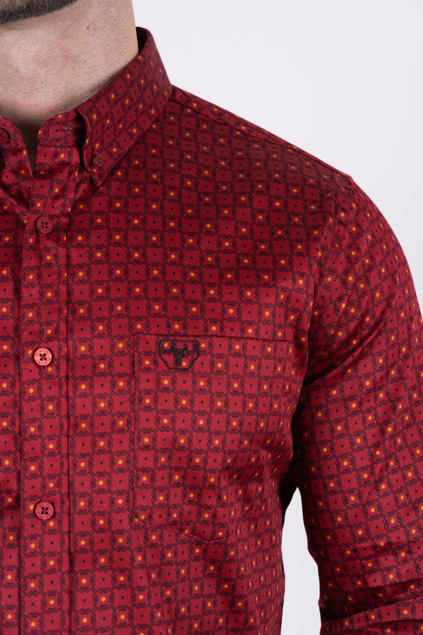 Men's Cotton Red Monogram Digital Print Dress Shirt