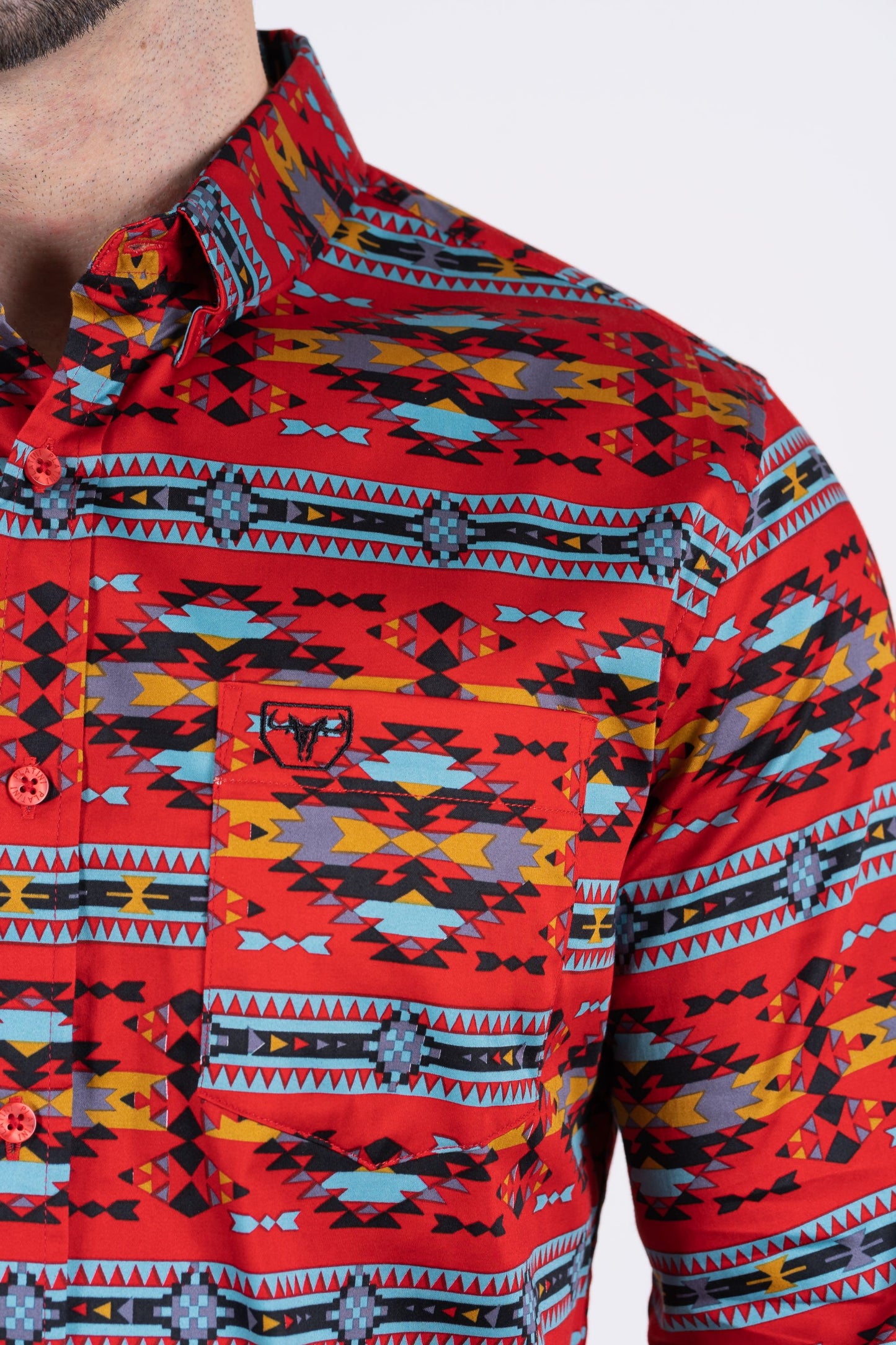 Men's Cotton Red Aztec Digital Print Dress Shirt