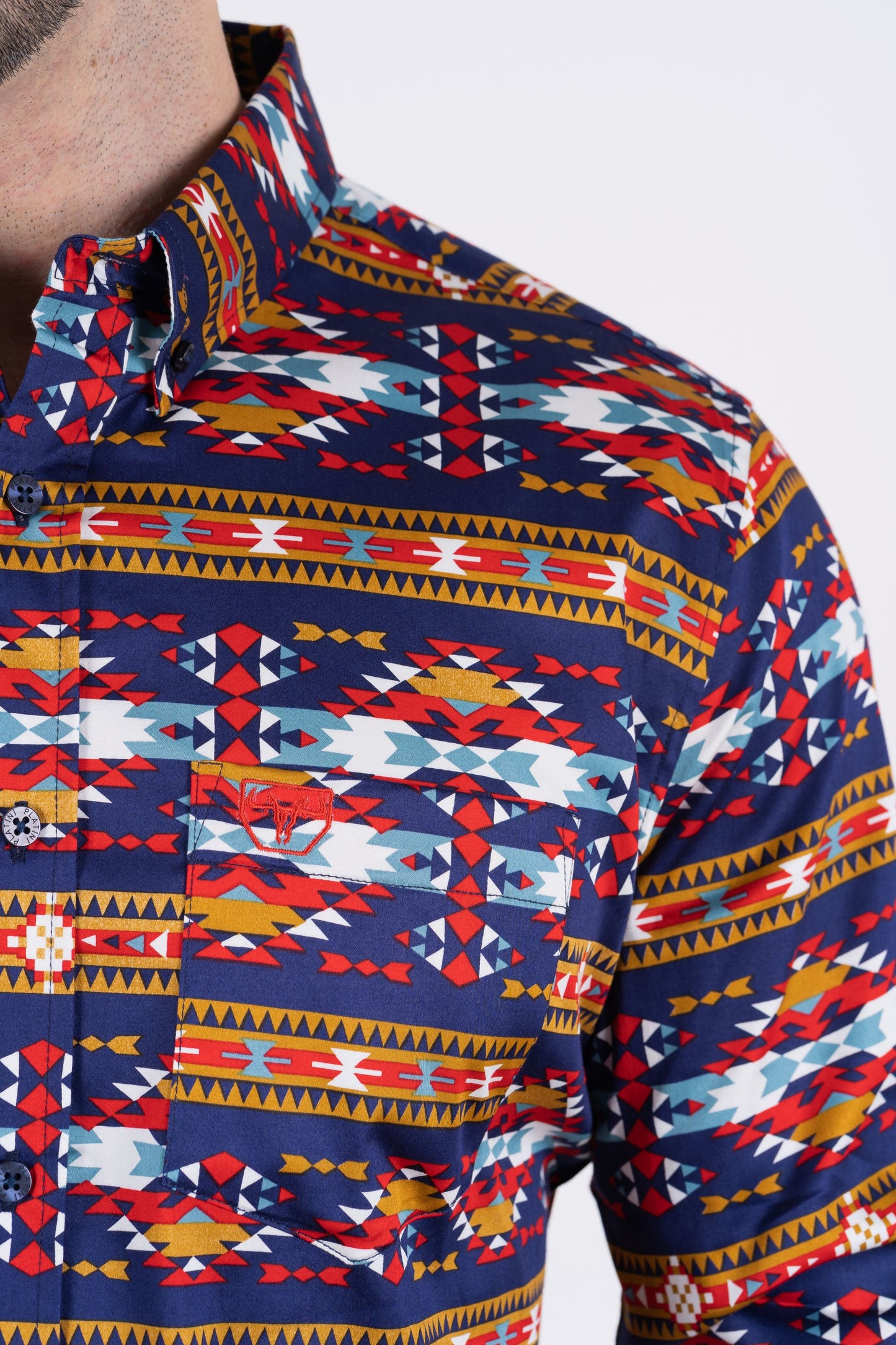 Men's Cotton Navy Aztec Digital Print Dress Shirt