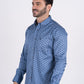 Men's Cotton Blue Aztec Digital Print Dress Shirt