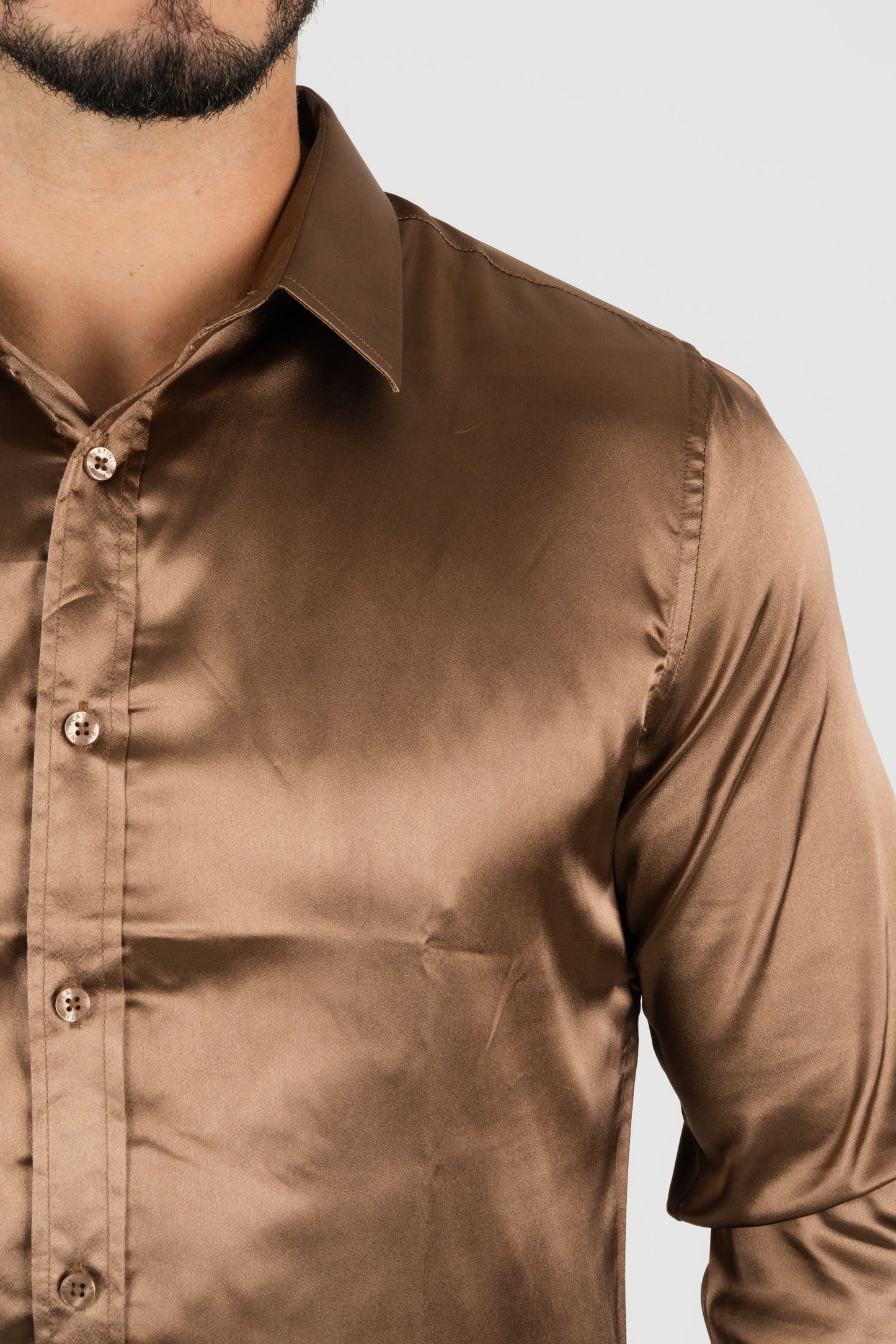 Men's Satin Brown Dress Shirt