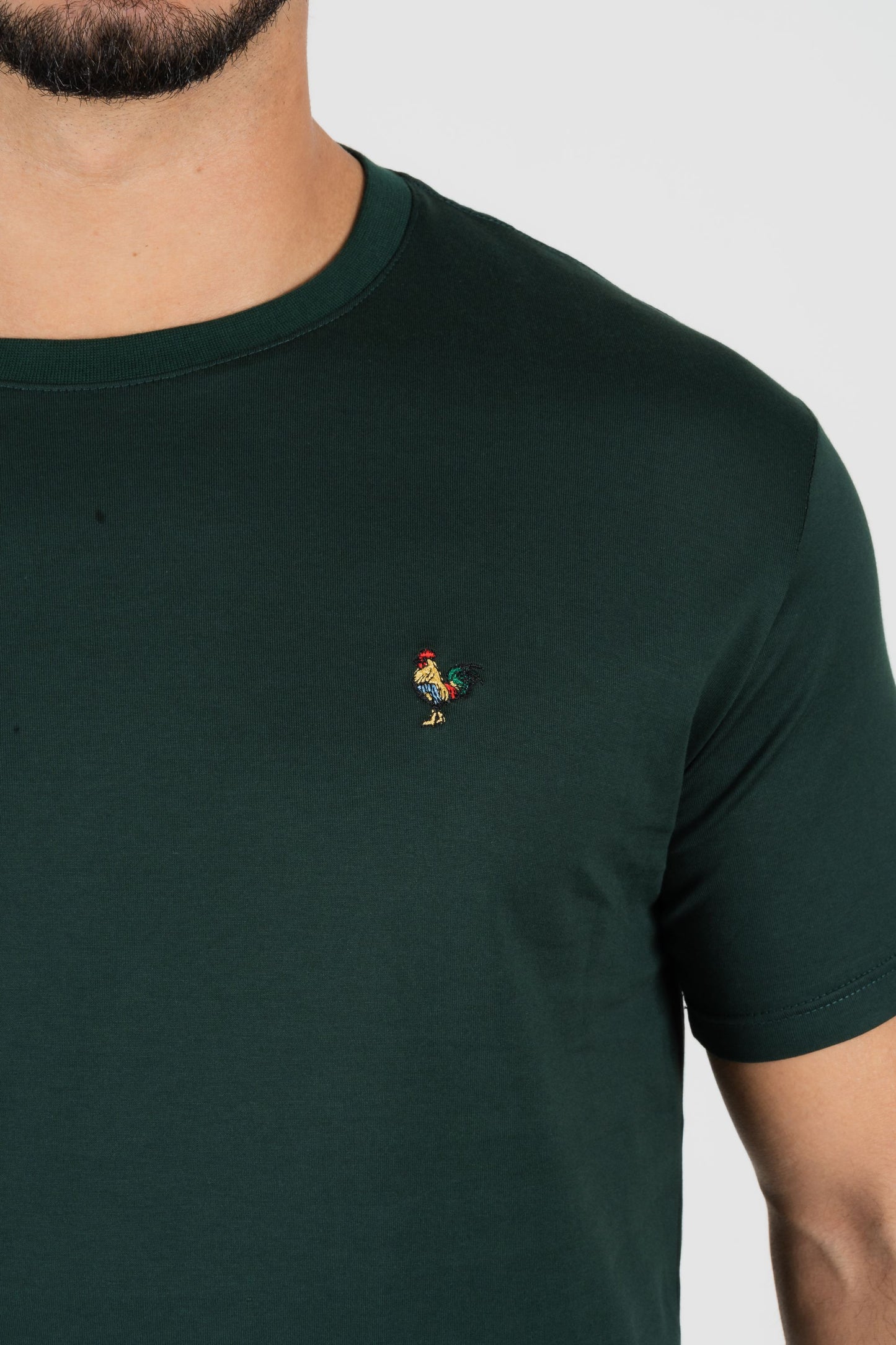 Mens Rooster Chest Embroidery Hunter Green T-shirt