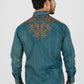 Men's Cotton Teal Embroidery Western Shirt