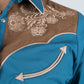 Ladies Cotton Blue Embroidery Western Shirt With Suede