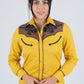 Ladies Cotton Mustard Embroidery Western Shirt With Suede