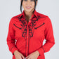 Ladies Cotton Red Embroidery Western Shirt