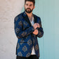 Men's Double Button Navy Woven Printed Blazer