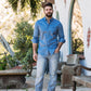 Men's Cotton Blue Aztec Digital Print Dress Shirt