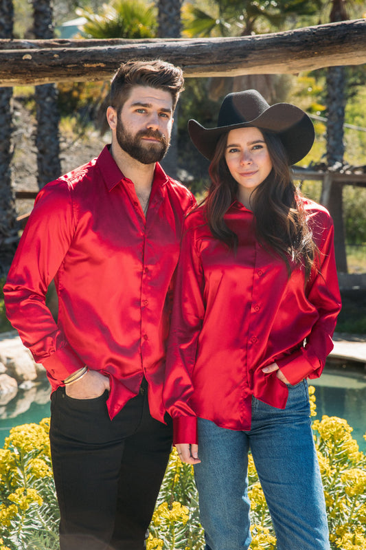 Men's Satin Red Dress Shirt