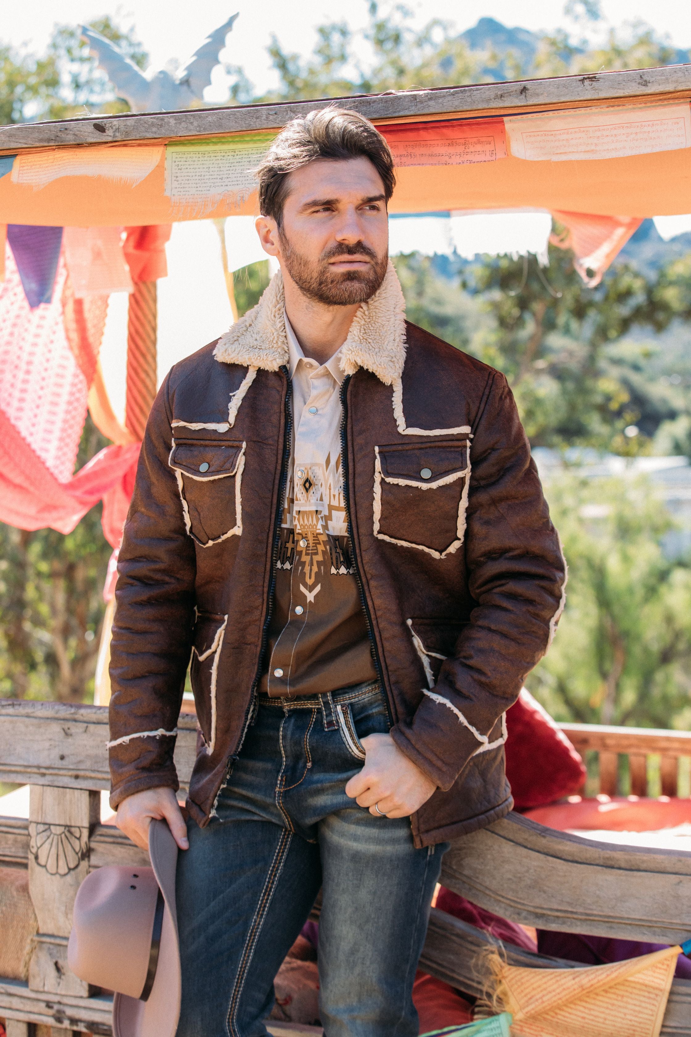 Men's Brown Suede Jacket w/ Faux Shearling-lined – Platini Fashion