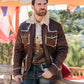 Men's Brown Suede Jacket w/ Faux Shearling-lined