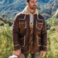 Men's Brown Suede Jacket w/ Faux Shearling-lined