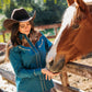 Ladies Cotton Blue Embroidery Western Shirt With Suede