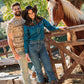 Ladies Cotton Blue Embroidery Western Shirt With Suede