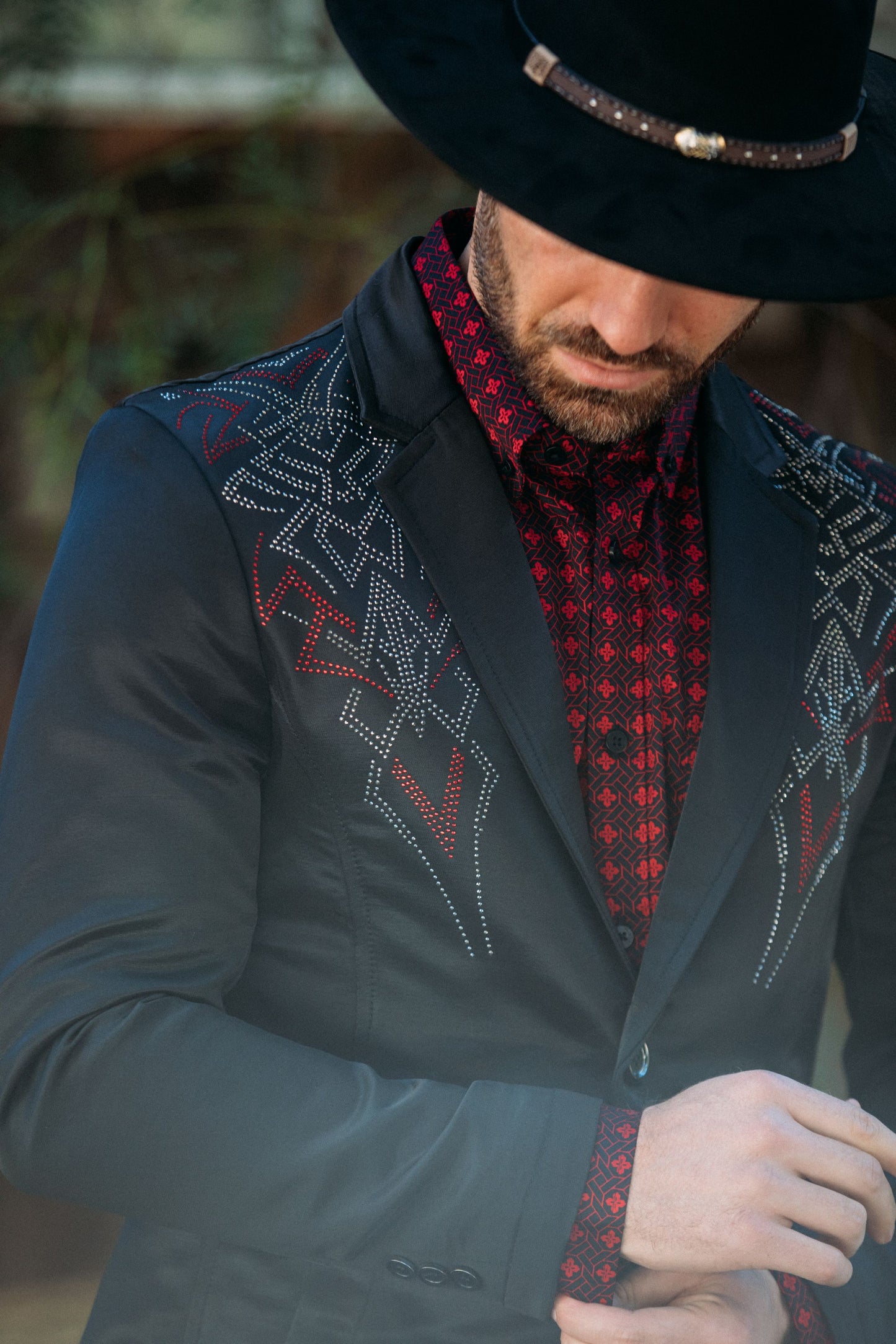 Men's Double Button Rhinestone Black Blazer