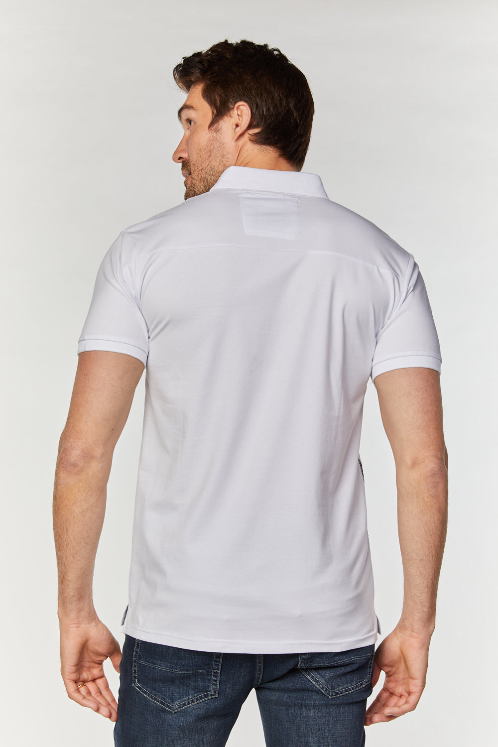 Men's Cotton Modern Fit Rhinestone White Polo
