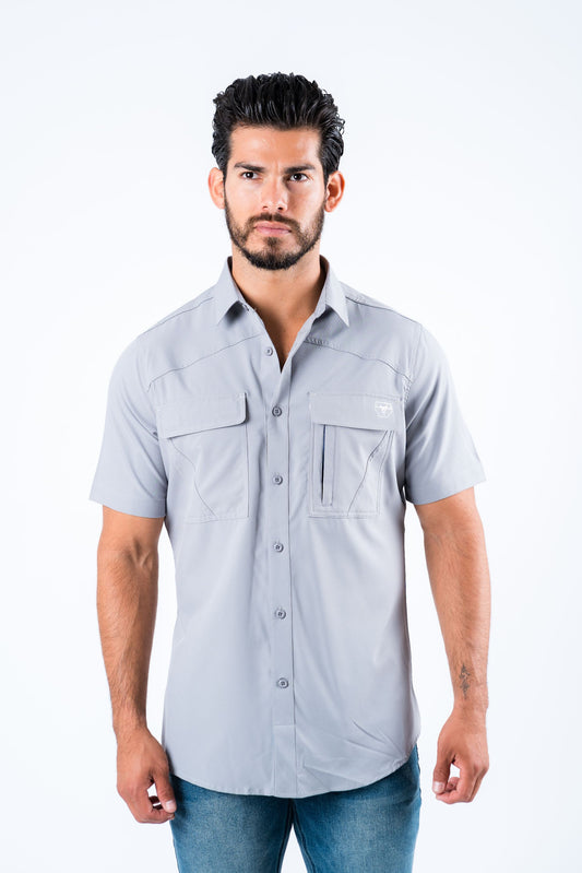 Men's Fishing Light Gray Short Sleeve Shirt