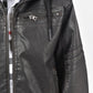 Kid's Black Hooded Washed Biker Jacket with Fur Lining