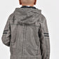 Kid's Gray Hooded Washed Biker Jacket with Fur Lining
